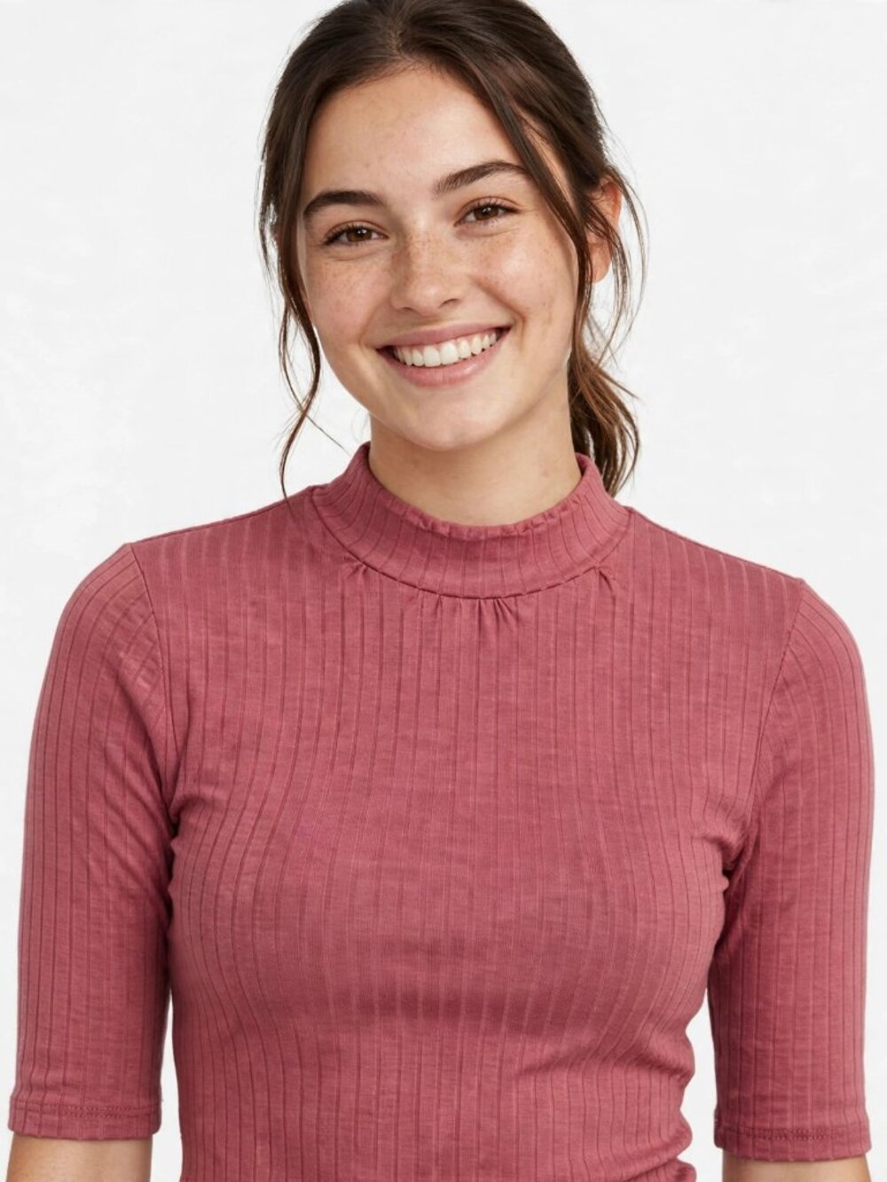 Heart & Hips Dusty Rose Ribbed Mock Neck Top 3/4 Sleeve Size S
